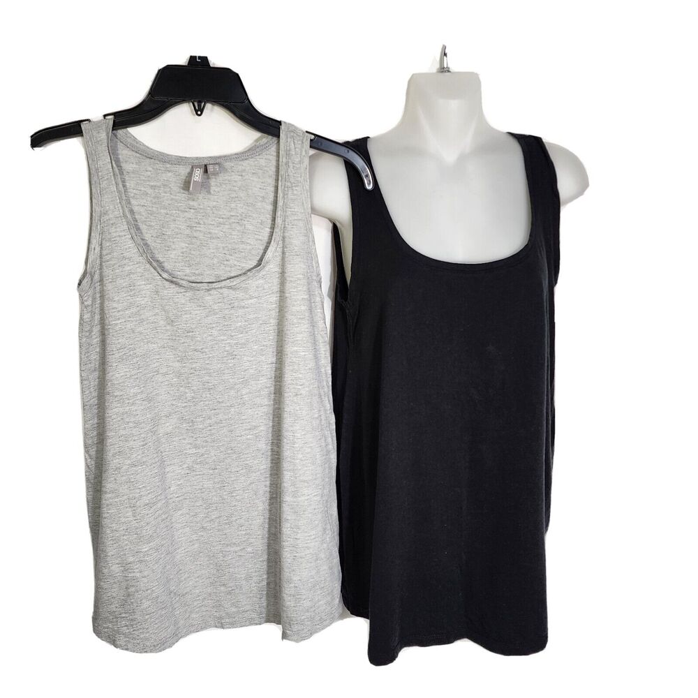 Asos Womens Tank Tops Size 2 Sleeveless Black Gray Set of 2 Cotton Viscose Scoop